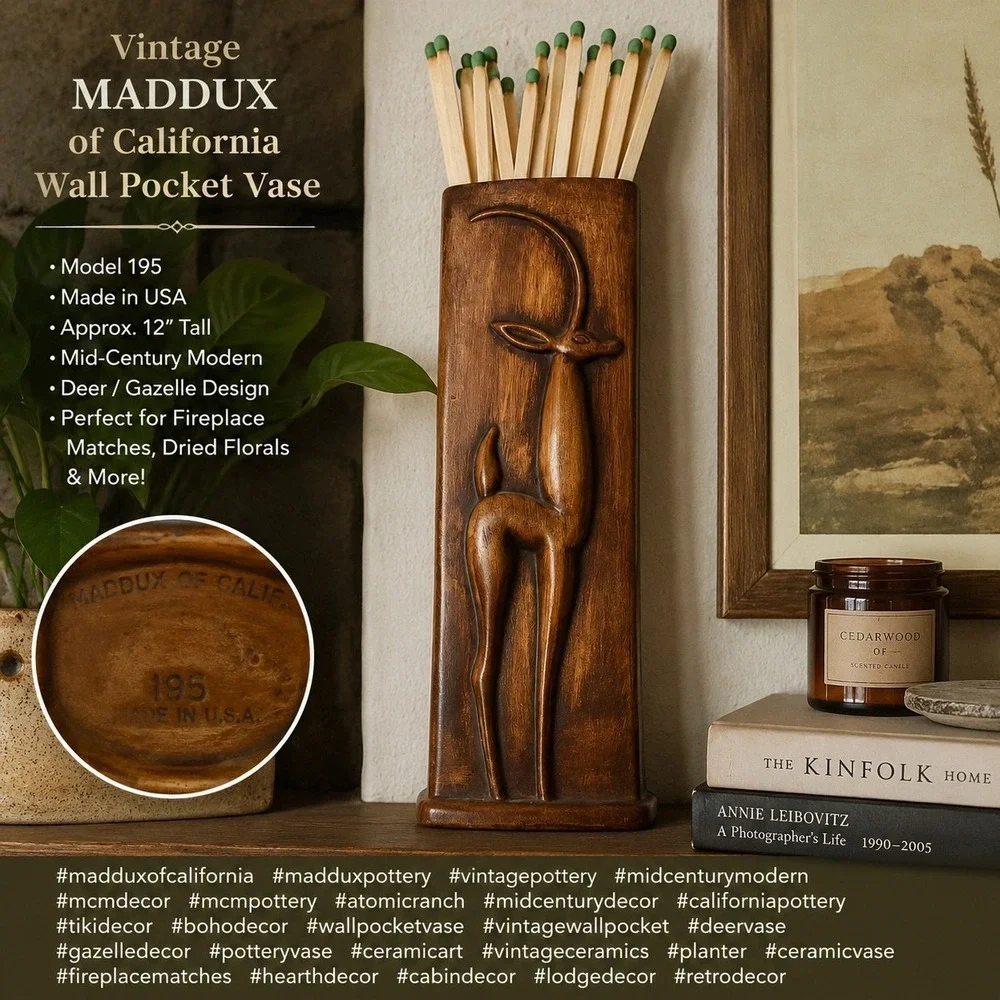 Vintage Maddox of California Deer Wall Pocket Vase MCM Tiki Atomic‎ Ranch